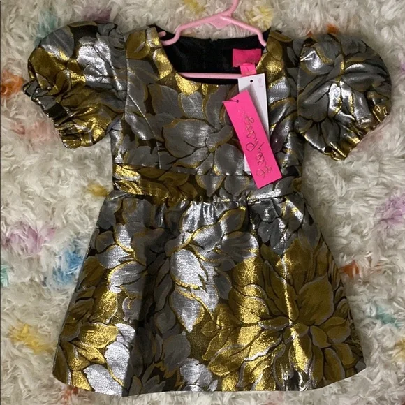 Lilly Pulitzer Gold and Silver Floral Dress size 2 - Picture 1 of 4